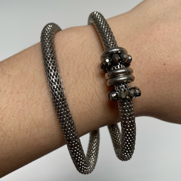 Beaded Metal Bracelet, Diamond Separator, Layering Bracelet, 2 bracelets. - Picture 3 of 3